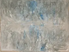Cole Sternberg, a horizon formed by the progression of water, 2015, acrylic, watercolor, pencil and saltwater on linen