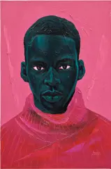 Annan Affotey, Red and Pink Turtleneck, 2021, acrylic on canvas