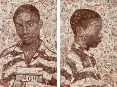 George Stinney Jr. (Diptych) from the series Album by Vik Muniz, 2015, dye sublimation print flush-mounted to aluminum, in 2 parts, offered Dec 2024