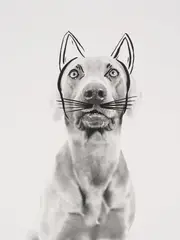 Ray Cat (Dog with Cat Face) from the series Improved Photographs by William Wegman, 1979, screenprint on gelatin silver print, sold Dec 2024