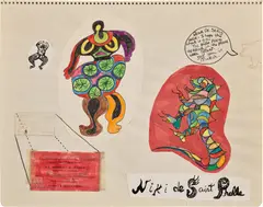 Untitled by Niki de Saint Phalle, paper collage, marker, color pencil, tape and rubber stamps on paper, sold Dec 2024