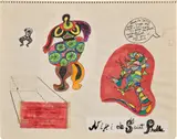 Untitled by Niki de Saint Phalle, paper collage, marker, color pencil, tape and rubber stamps on paper, sold Dec 2024