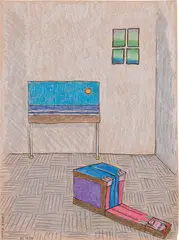 Brian Calvin, Rubber Room, 2017–2019, ink and color pencil on paper