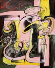 Expanse (mask) by Yuan Fang, 2022, acrylic and spray paint on canvas, sold Mar 2023