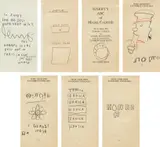 Jean-Michel Basquiat, Eight works: (i–vii) Untitled from Harry’s ABC of Mixing Cocktails ; (viii) Harry’s ABC of Mixing Cocktails, 1986, (i, vi, vii) graphite on printed paper (ii–iv) colored pencil on printed paper (v) graphite and colored pencil on printed paper (viii) pencil on Harry MacElhone, Harry’s ABC of Mixing Cocktails: More than 300 Famous Cocktails , London, 1986, p. 27, endpaper