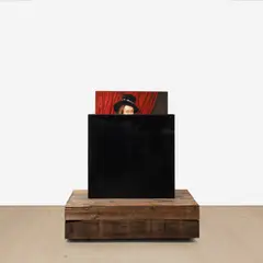 Both King and Accomplice by Titus Kaphar, 2008, oil on canvas and tar-covered steel container on wood base, offered Mar 2023