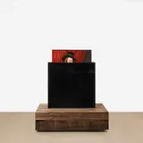 Titus Kaphar, Both King and Accomplice, 2008, oil on canvas and tar-covered steel container on wood base