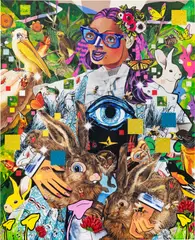 Allison Zuckerman, Abundance, 2021, acrylic, oil, archival CMYK ink and crystal rhinestones on canvas