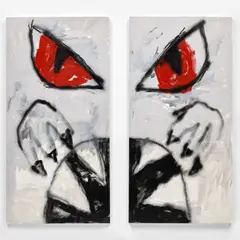 Robert Nava, The Tunnel, 2019, acrylic and spray paint on canvas, diptych