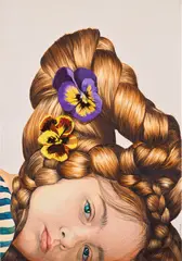 Ángeles Agrela, Nadia y sus trenzas (Nadia and her braids), 2017–2018, acrylic and colored pencil on paper