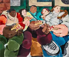Extra Cheese Before a Long Night Out by Cristina BanBan, 2018, acrylic on linen, sold Mar 2023
