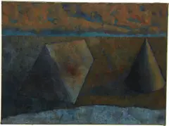Armando Morales, Paisaje Cono Y Prisma Triangulas (Landscape with Cones and Triangular Prisms), 1978, oil on canvas