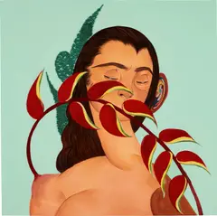 Bony Ramirez, Delonix Regalia, 2022, acrylic, colored pencil and beads on panel