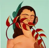Bony Ramirez, Delonix Regalia, 2022, acrylic, colored pencil and beads on panel