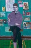 Igor Moritz, Maki Surrounded by Postcards, 2020, oil on linen