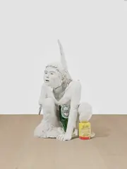 Adrián Villar Rojas, Angel from the series Lo que el fuego me trajo (What fire has brought me), 2008, plaster, wood, beer bottles and plastic bottles
