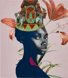Wole Lagunju, Profile with Crown Birds, 2021, oil on canvas