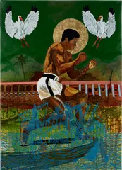 Godfried Donkor, Colossus II, 2019, oil, acrylic and gold leaf on linen