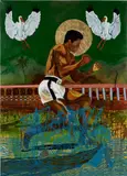Godfried Donkor, Colossus II, 2019, oil, acrylic and gold leaf on linen