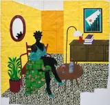 Rufai Zakari, Waiting Room i, 2021, stitched plastic bags and food wraps, mounted to cotton