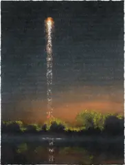 Stephen Hannock, Flooded Reservoir: Golden Dusk, 1993, polished oil and monotype on paper