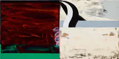 David Reed, #177-2, 1980–1983, oil and alkyd on 2 adjoined wood panels