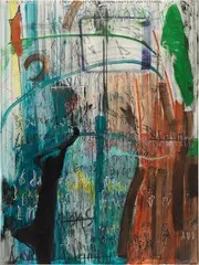 Despina Stokou, The Red Schnapper, 2014, oil, charcoal, glitter and paper collage on canvas