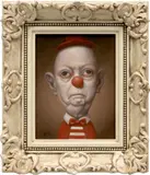 Marion Peck, Red Clown 1, 2019, oil on panel, in artist's frame