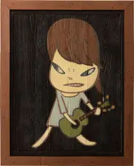 Yoshitomo Nara, Guitar Girl, 2019, acrylic on wood, in artist's frame