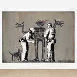 Banksy, Banksquiat. Boy and Dog in Stop and Search, 2018, acrylic and wax marker on birch wood, in 3 parts