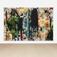Rashid Johnson, Untitled Escape Collage, 2016, ceramic tile, black soap, wax, vinyl and spray enamel, in 2 parts