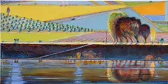 Wayne Thiebaud, Levee and Cow, 2001, oil on canvas