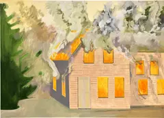 Lois Dodd, Burning House with Clapboards, 2007, oil on linen
