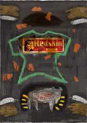 Jaune Quick–to–See Smith, I See Red: Redskin War Shirt, 1992, acrylic, oilstick and printed paper collage on paper