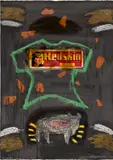 Jaune Quick–to–See Smith, I See Red: Redskin War Shirt, 1992, acrylic, oilstick and printed paper collage on paper