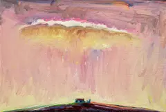Wayne Thiebaud, Red Farm, 1991, oil on board
