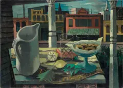 Lemonade and Doughnuts by Philip Guston, 1943, oil on canvas, sold May 2023