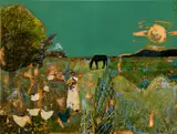 Romare Bearden, Sunset Limited from Profile/Part I, The Twenties: Mecklenburg County, 1978, collage and mixed media on board