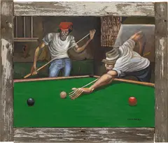 Ernie Barnes, Hustlers, 1969, acrylic on canvas, in artist's frame