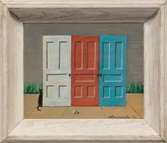 Gertrude Abercrombie, Doors with Cat and Shell, 1957, oil on Masonite