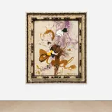 Julian Schnabel, Mi vida es una cumbre de mentiras, 1994, oil, gesso and leather on canvas, in artist's frame