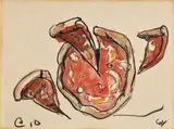 Claes Oldenburg, Flying Pizza (Original Drawing for New York Ten ), 1964, watercolor and oil pastel on paper