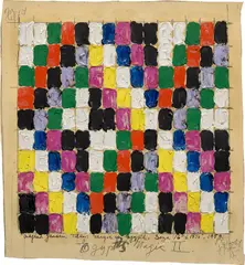 Magic in Egypt II by Alfred Jensen, 1959, oil on paper, sold May 2023