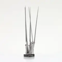 Sedge with Trapezoids by George Rickey, 1963, stainless steel, in 6 parts with marble base, sold May 2023