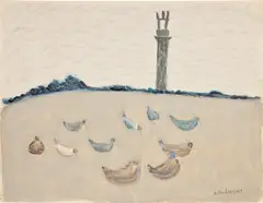 Pilgrim Tower by Milton Avery, 1957, watercolor on paper, sold May 2023