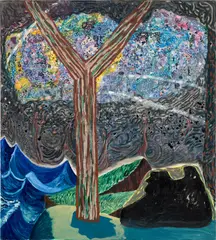 Shara Hughes, Milky Way, 2016, oil, enamel, spray paint, air brush and acrylic on canvas