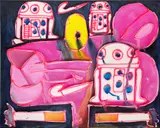 Katherine Bernhardt, stuck in a maze, 2019, acrylic and spray paint on canvas