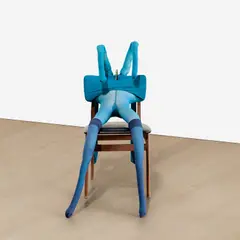 Sarah Lucas, Bunny Gets Snookered #8, 1997, blue tights, navy stockings, wood and vinyl chair, clamp, kapok and wire