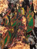Korakrit Arunanondchai, Untitled (Painting with History), 2018, inkjet print on canvas, gel medium, bleached denim and acrylic paint