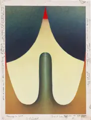 Point of Entry (red slice over green lingam) by Loie Hollowell, soft pastel and graphite on paper, sold May 2023